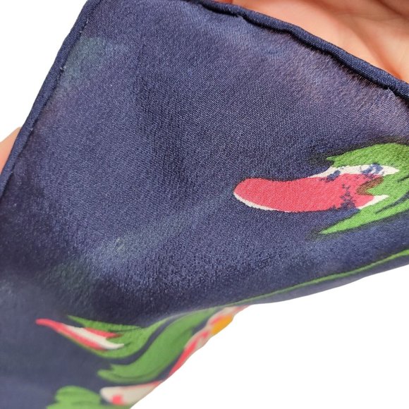 Silk Scarf Shawl Bold Floral Geometric Navy Blue Multicolor  Hand Rolled 35" - Picture 8 of 9